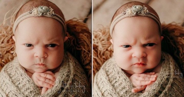 Cette petite fille n'a visiblement pas apprécié son shooting de naissance