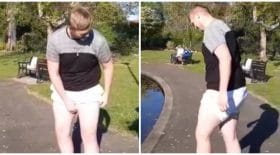 il se déshabille dans un parc