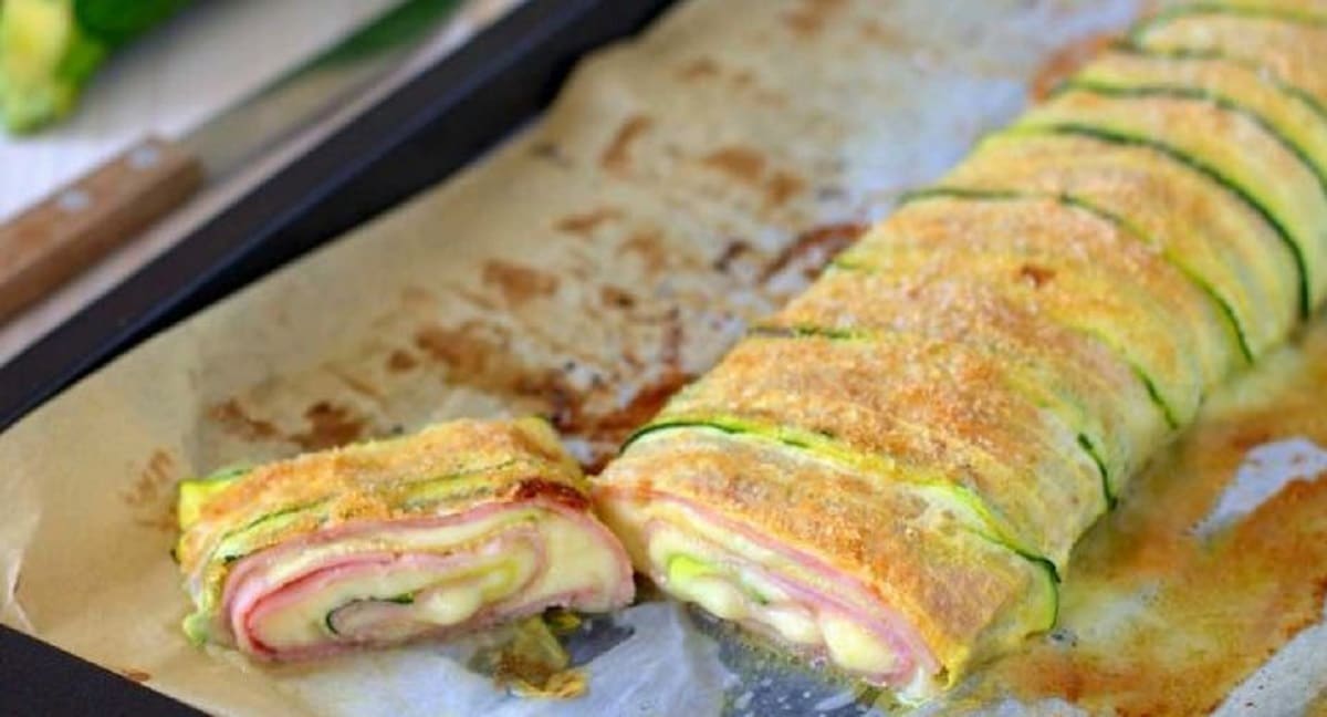 Roulé de pommes de terre et de courgettes au jambon et au chèvre une