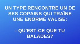 Un type rencontre un de ses copains qui traîne une énorme valise