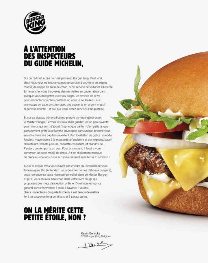 Burger King lance une pétition en ligne pour obtenir une étoile au Guide Michelin