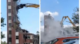Un bâtiment d'effondre sur une grue