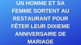 Un homme et sa femme sortent au restaurant pour leur 10e anniversaire de mariage