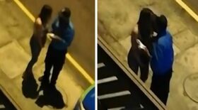 policier embrasse une femme dans la rue