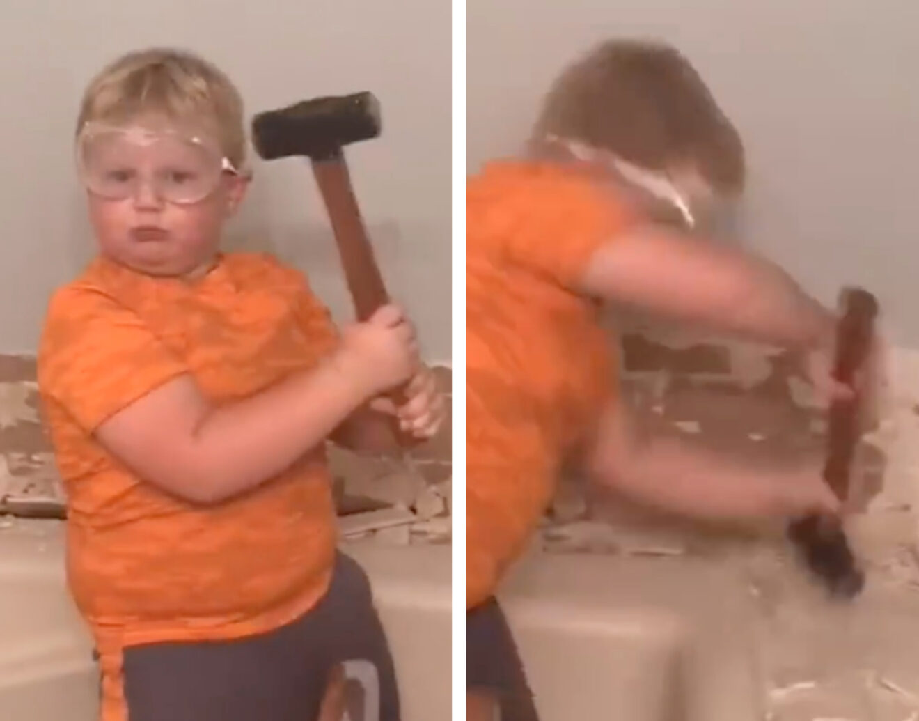 Ce petit garçon est fou de son marteau, la vidéo est hilarante