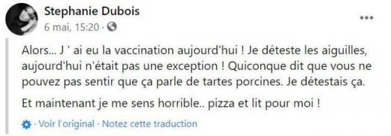 Le message de Stéphanie Dubois après l'injection du vaccin AstraZeneca