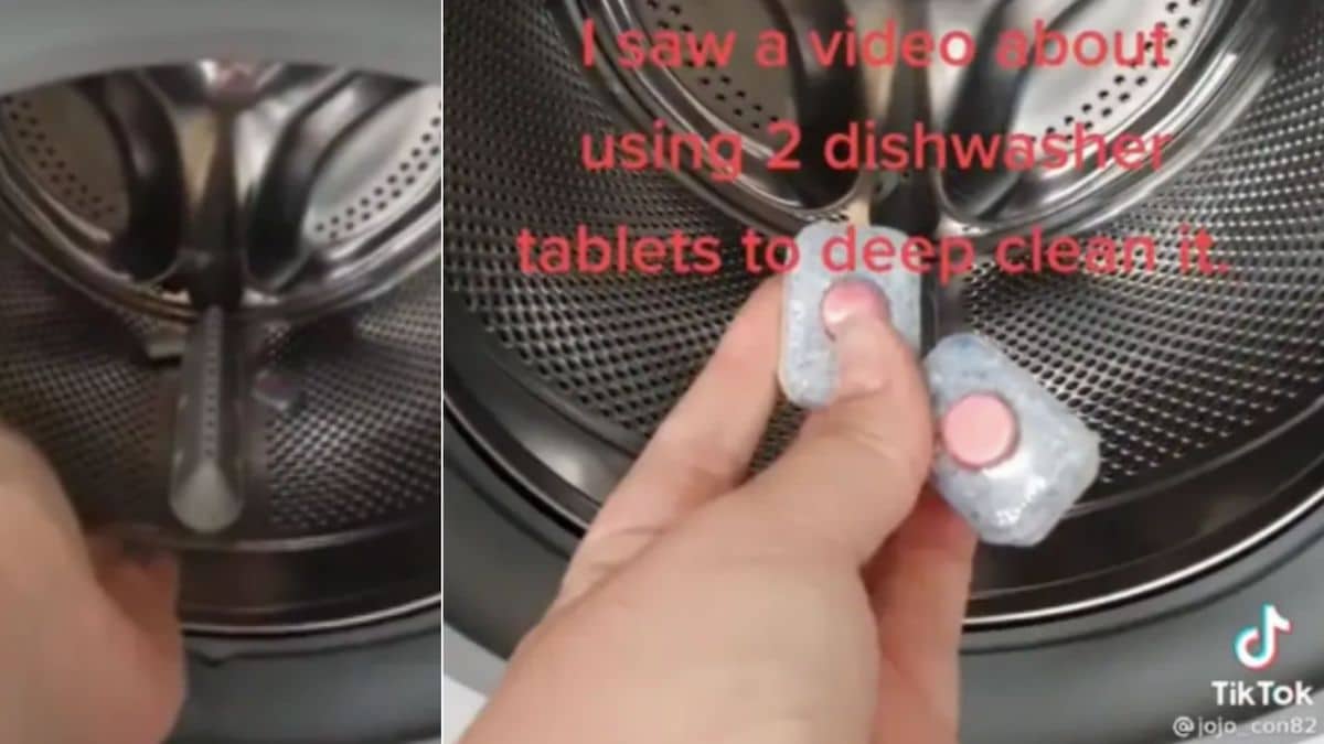 Elle met 2 pastilles de lave vaisselle dans sa machine à laver pour la  nettoyer : elle n'en revient pas elle-même !