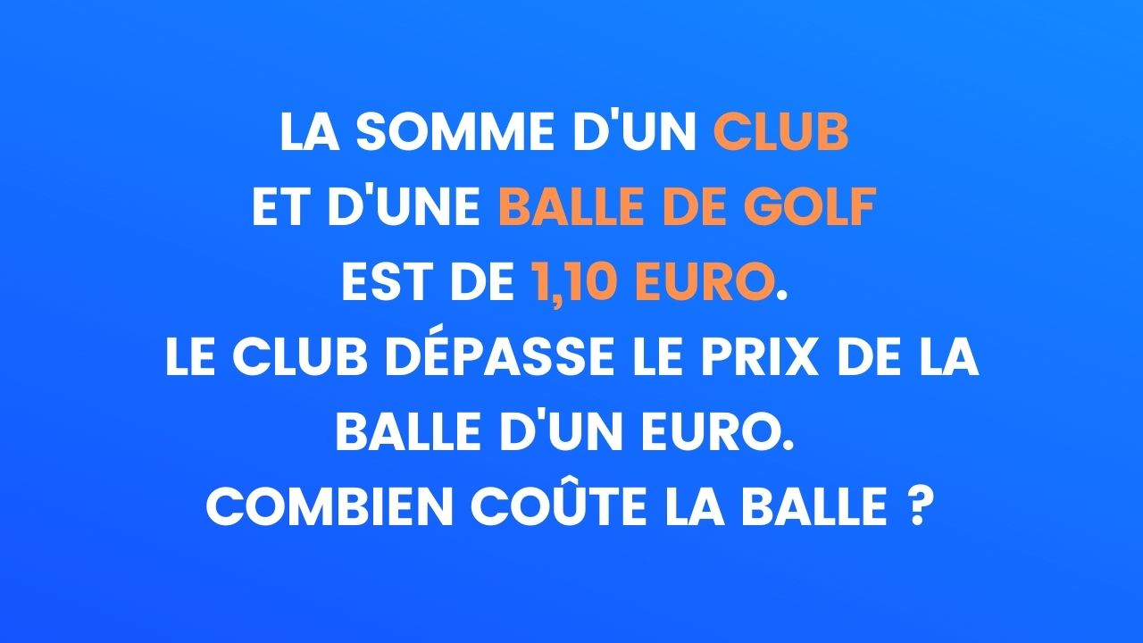Une Batte Et Une Balle Coûtent 110 Euros Enigme du jour : Seuls les meilleurs mathématiciens peuvent trouver le prix  de la balle de golf