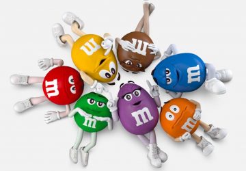 M&M's chocolat pub personnages violet droite États-unis woke