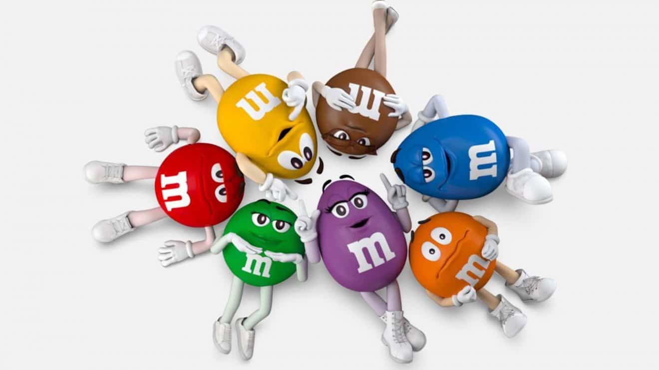 M&M's chocolat pub personnages violet droite États-unis woke