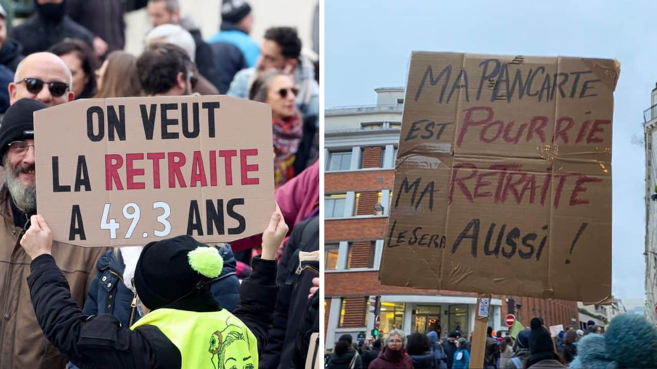 pancartes france retraites manifestation emmanuel macron borne politique