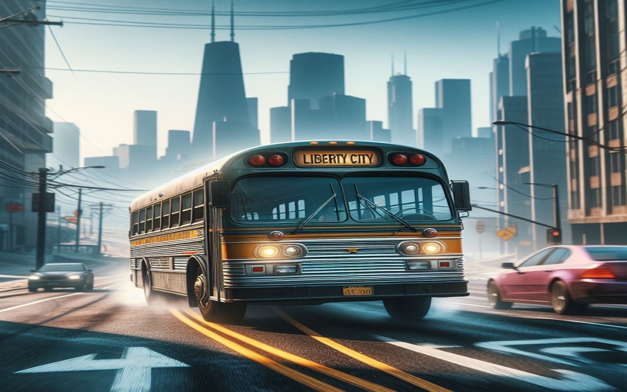 bus conduite GTA VI dans les rues de Liberty City illustration