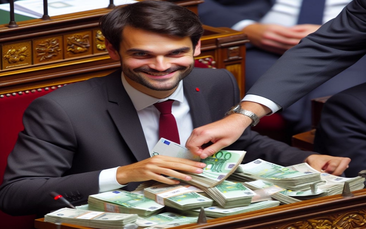député illustration avec de l'argent sur son bureau. Les frais de mandat ont été augmenté après vote des députés.