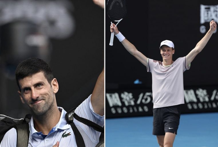 La réaction après le match de Djokovic à gauche et Sinner à droite.