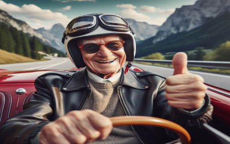 retraité centenaire au volant d'une voiture sportive