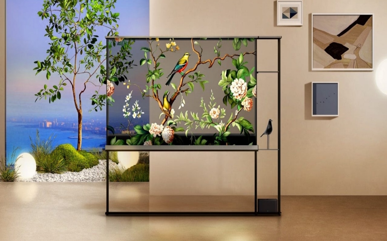 Concept art d'un téléviseur transparent LG présenté au CES 2024.