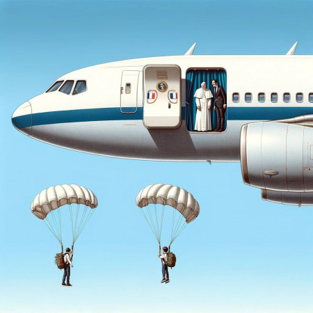 Blague du jour : Un avion va se crasher et 4 parachutes sont disponibles