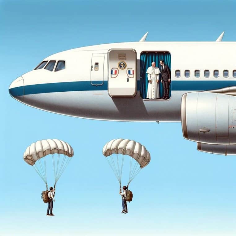 Blague du jour : Un avion va se crasher et 4 parachutes sont disponibles