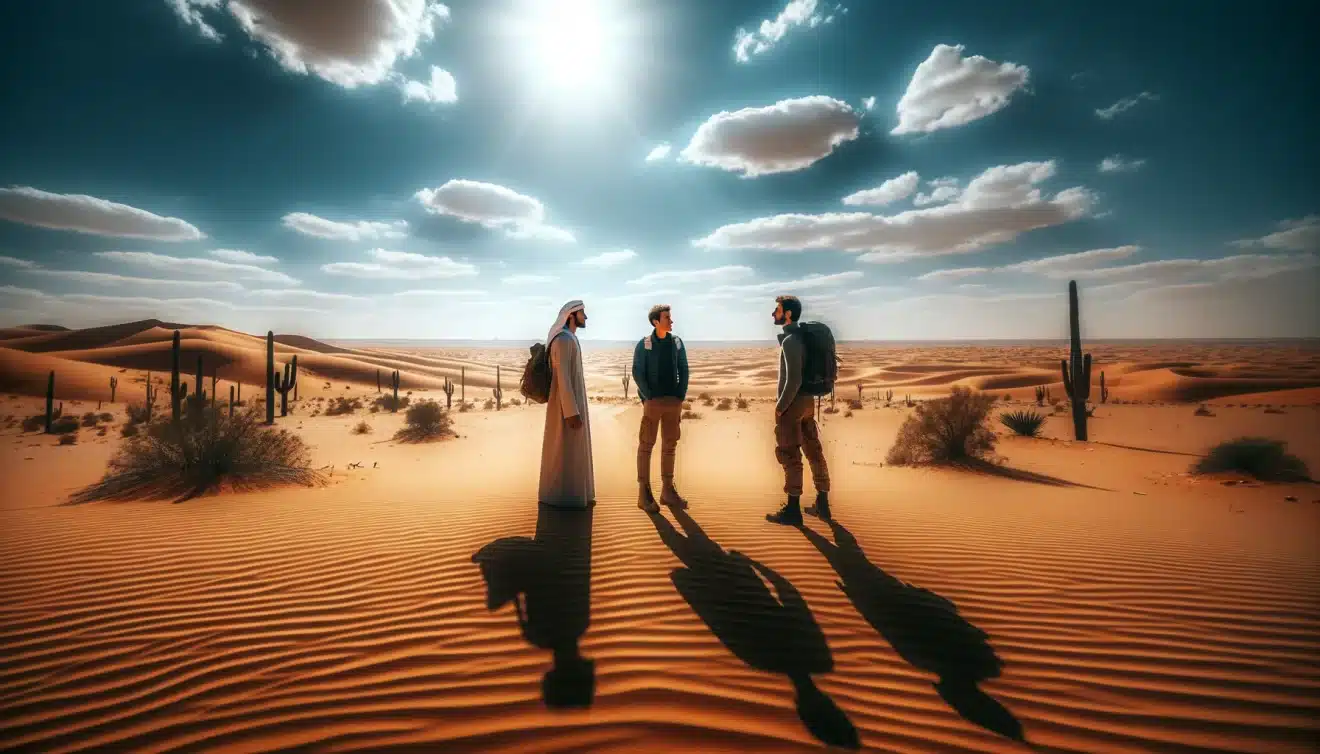 trois hommes dans le désert