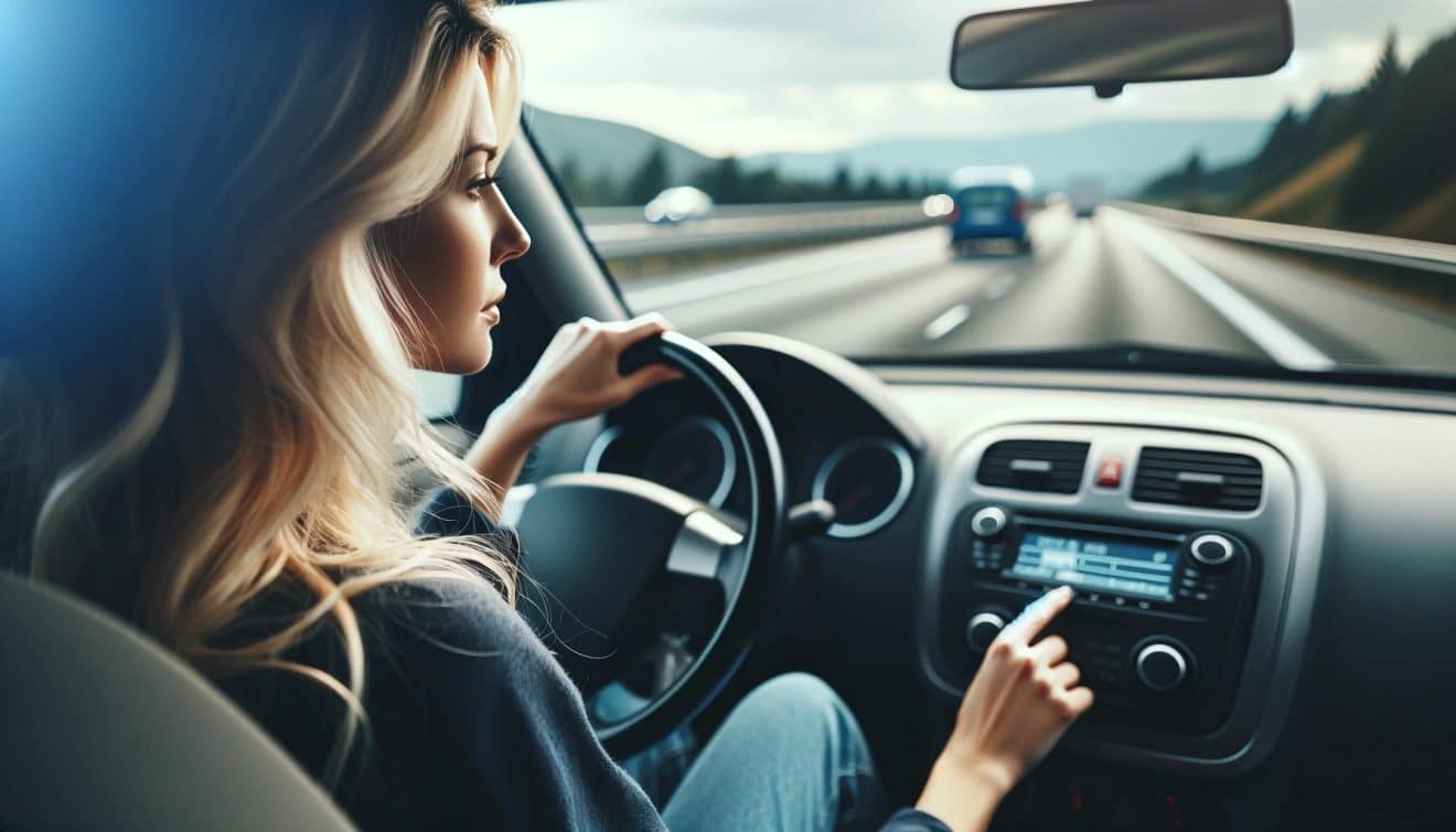 Blague du jour : Une blonde conduit sur une autoroute et allume la radio