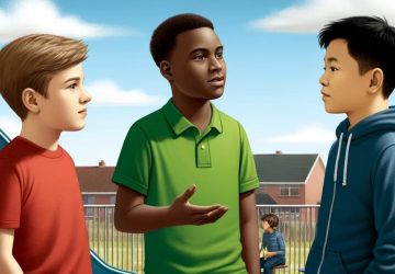 Blague du jour : Trois garçons discutent dans une cour de récréation