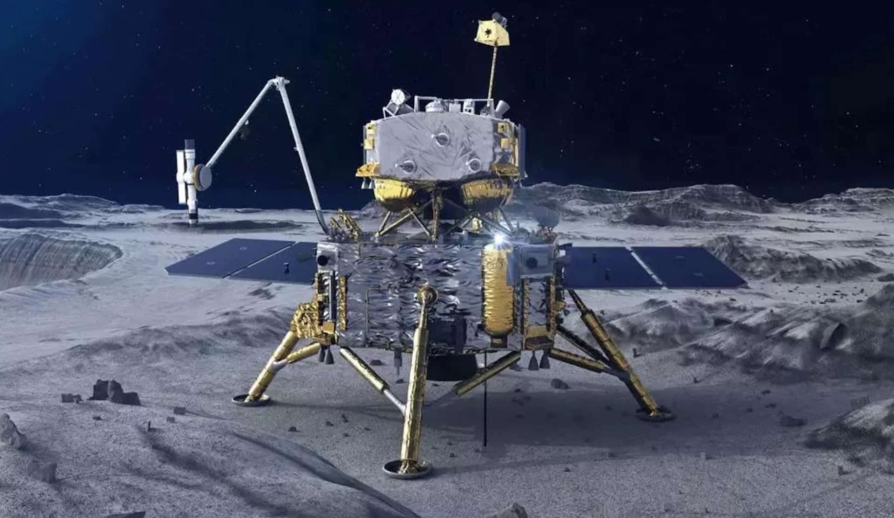 Robot lunaire chinois Chang'e 6, qui doit atterrir pour juin 2024. Image retouchée, mission spatiale Chine.