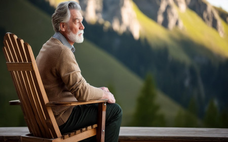 etraité-assis-sur-une-chaise avec sa pension