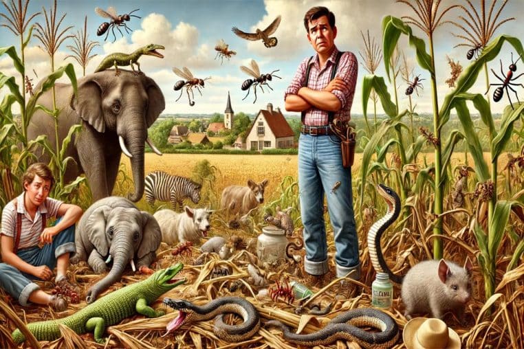 scène-humoristique-campagne-fermier-animaux-chaos