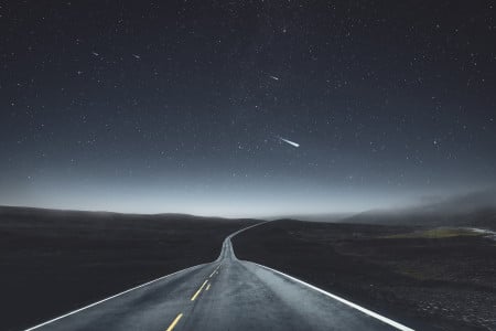 highway, night, night sky, étoile filante