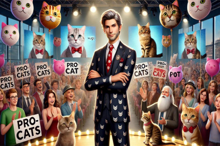 Hugo lors d'un meeting avec des chats