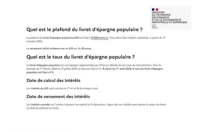 LEP epargne ministere economie