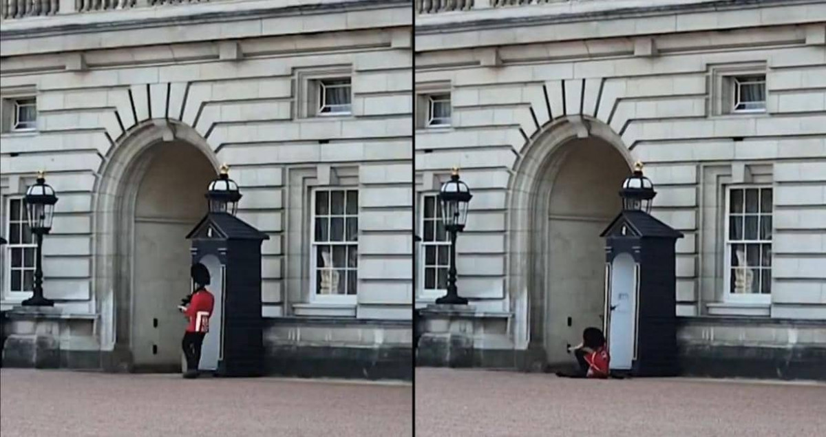 Un garde du palais de Buckingham fait une chute mémorable mais reste