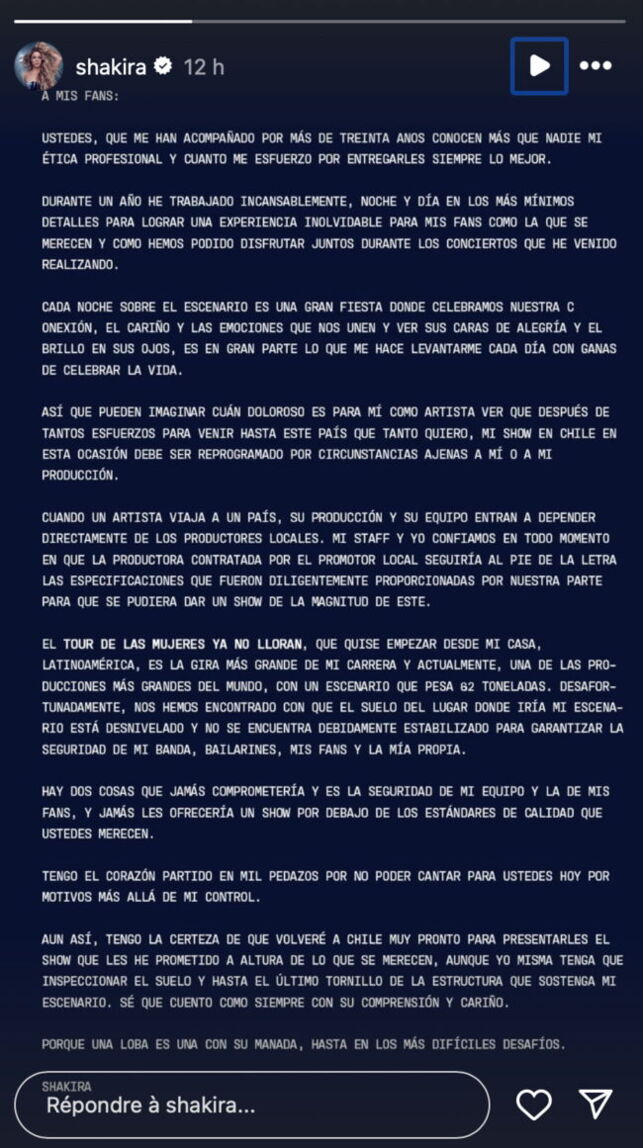 shakira concert annulation