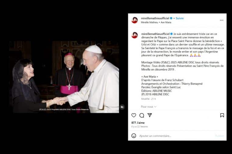 post mireille mathieu sur le pape @instagram de mireille mathieu