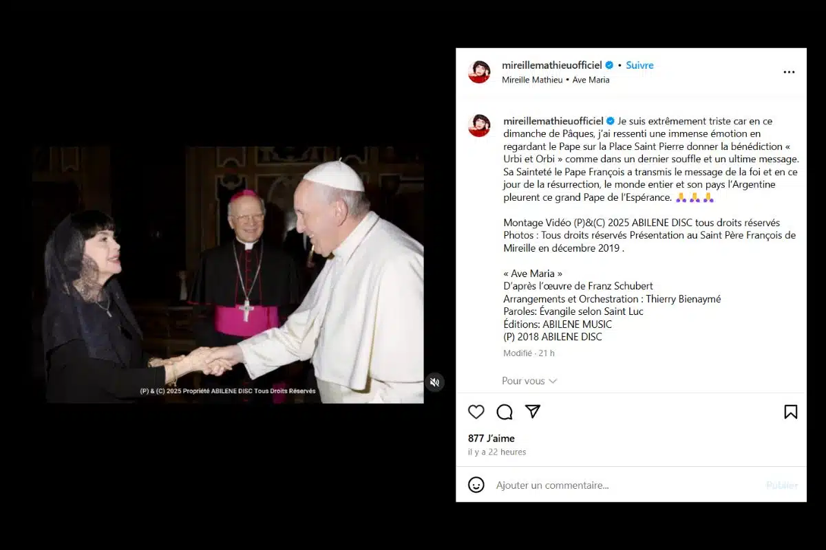 post mireille mathieu sur le pape @instagram de mireille mathieu