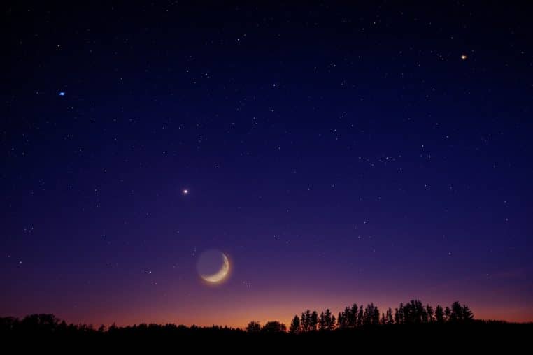 heaven, stars, moon, venus, universe, night, night sky, nature, trees