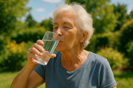 Femme âgée bois de l'eau