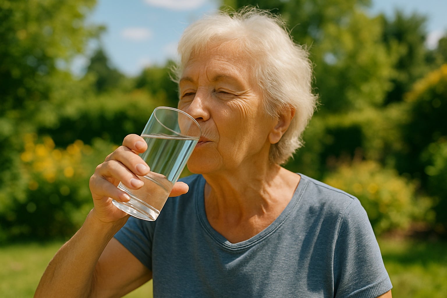 Femme âgée bois de l'eau