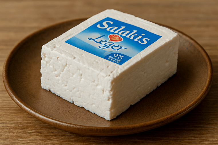 Feta alléger sur présentoir en bois.