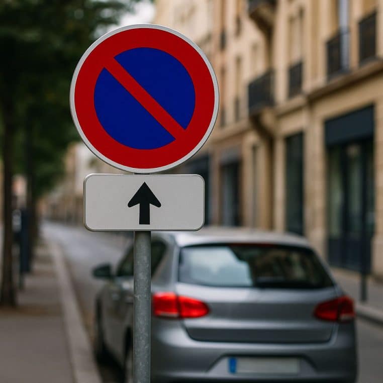 Panneau stationnement interdit flèche vers le haut.