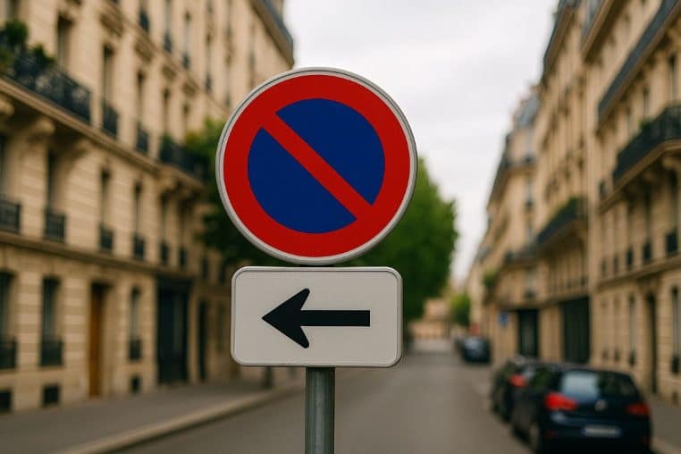 Panneau stationnement interdit flèche vers la gauche.