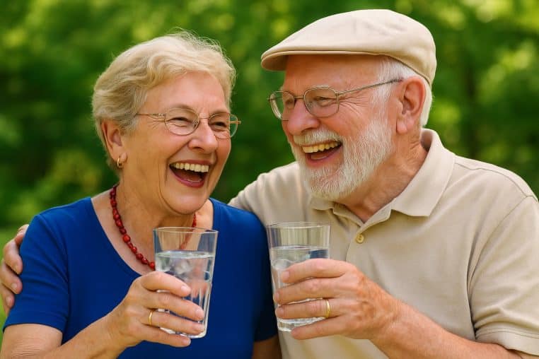 Couple âgé boit de l'eau