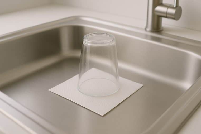 Évier avec papier et verre