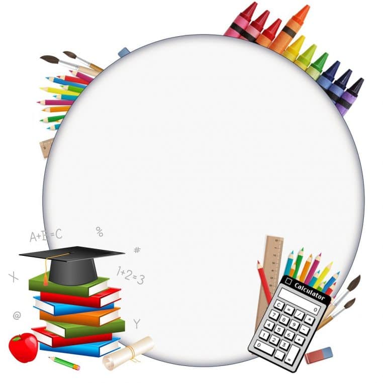 Illustration vectorielle de fournitures scolaires (calculatrice, crayons, bloc-notes).