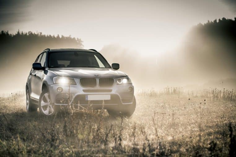 bmw, suv, auto, fog, autumn, headlights, shiny car, car wallpapers, car, vehicle, transportation, parked car, automobile, automotive