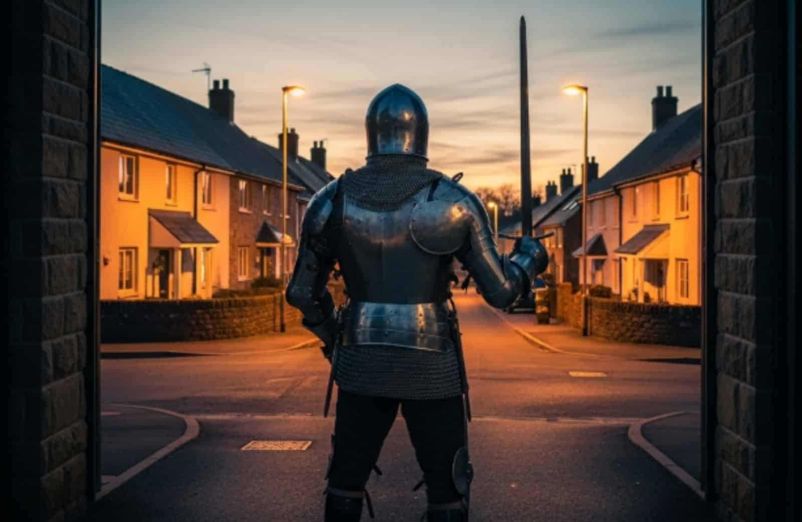 Chevalier mystérieux dans un village