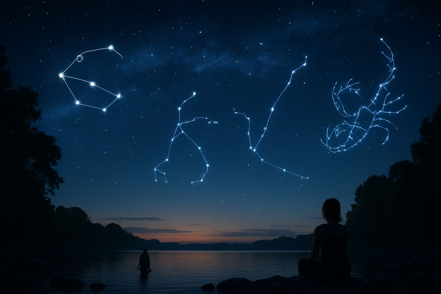 Illustration de la Nuit des Étoiles pour les signes d’eau Cancer, Scorpion et Poissons.