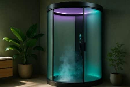 Technologie et écologie réunies dans une douche-capsule intelligente.