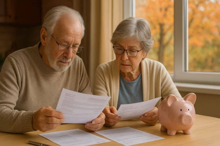 Un couple de retraités passe en revue son relevé de pension, symbolisant l’ajustement prévu de la retraite complémentaire Agirc-Arrco le 1ᵉʳ novembre.