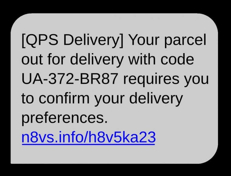 Illustration d’un SMS frauduleux avec lien trompeur.